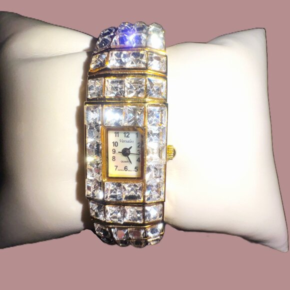 Versales Gold and Exquisite Cuff-Hinged Japanese Watch with Rhinestones EUC - Picture 7 of 14
